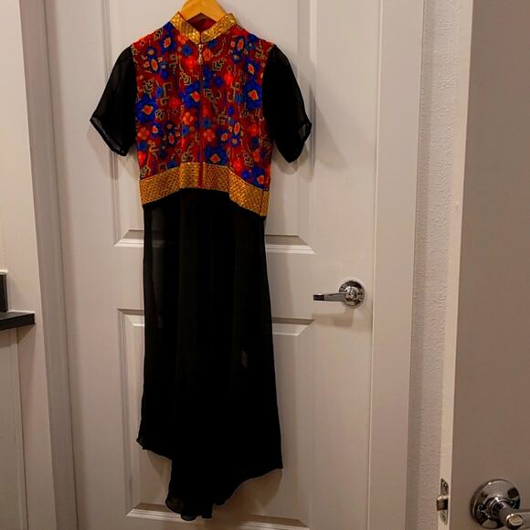 Sheer Overlay Top with floral stitching Half Zip Festival Attire - Picture 2 of 9